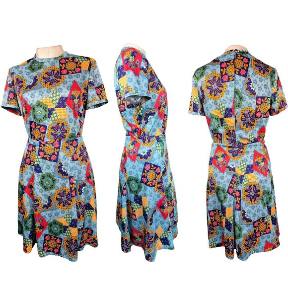 1960's vintage top and skirt set floral and psychedelic patchwork inspired sz M - Picture 1 of 4